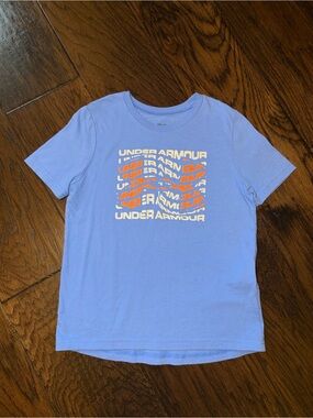 Under Armour Boys T-Shirt Logo blue size YXS 7, EUC